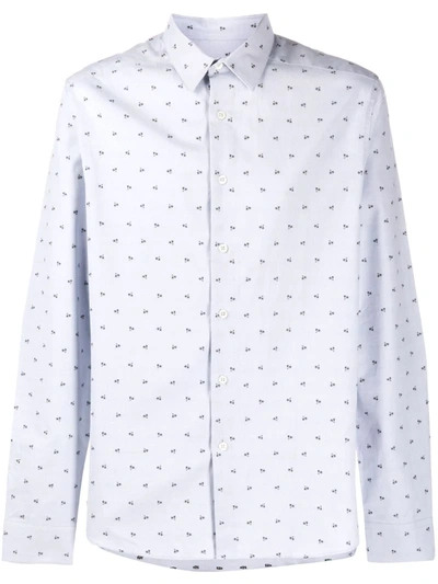 Ps By Paul Smith Long-sleeved Micro-print Shirt In Blue