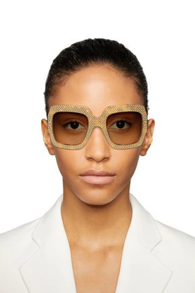 Gucci Oversized Square-frame Embellished Tortoiseshell Textured-acetate Sunglasses In Chocolate