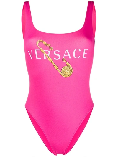 Versace 印花莱卡连体泳衣 In Fuchsia