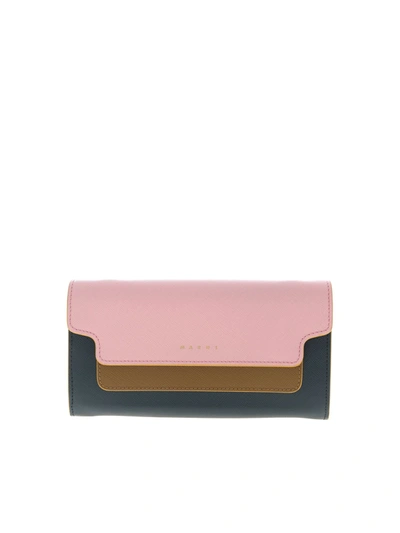 Marni Trifold Shoulder Strap Wallet In Pink