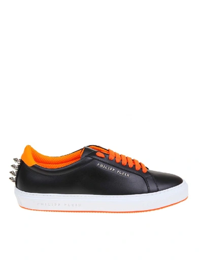 Philipp Plein Lo-top Sneakers In Black And Orange Leather