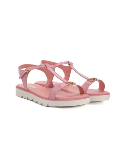 Dolce & Gabbana Teen Bejewelled Logo Sandals In Pink