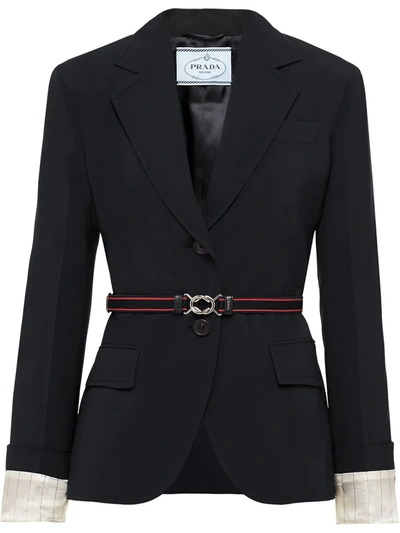 Prada Single-breasted Belted Blazer In Black