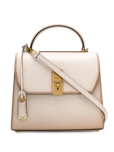 Ferragamo Women's Leather Handbag Shopping Bag Purse Boxyz In White