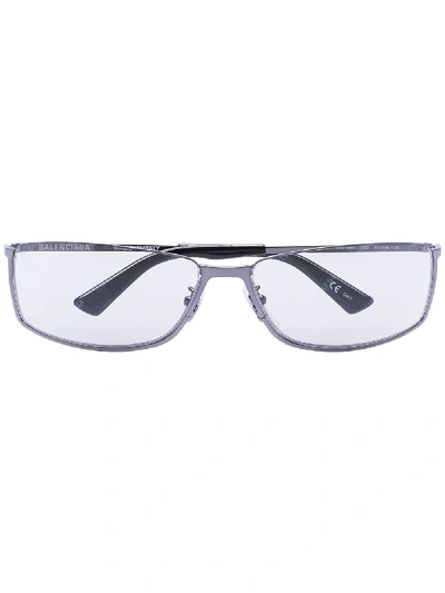 Balenciaga Logo Print Rectangular-frame Sunglasses In 灰色