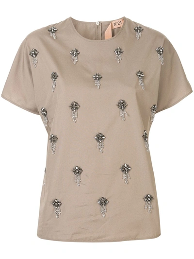 N°21 Crystal-embellished T-shirt In Neutrals
