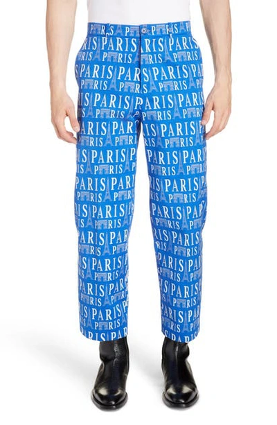 Balenciaga Paris Print Cropped Trousers In Blue