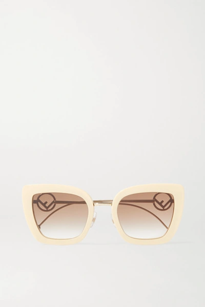 Fendi Cat-eye Acetate And Gold-tone Sunglasses In Ivory