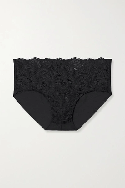 Commando Full Circle Scalloped Stretch-lace And Jersey Briefs In Black