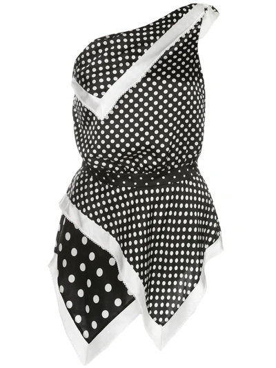 Altuzarra Luff One-shoulder Asymmetric Polka-dot Silk-satin Top In Black