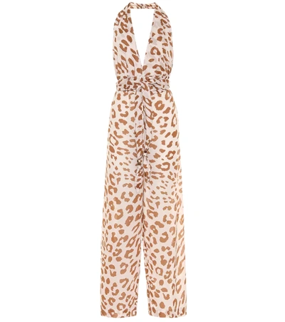 Nanushka Alayna Belted Leopard-print Organic Cotton-voile Jumpsuit In Ocelot