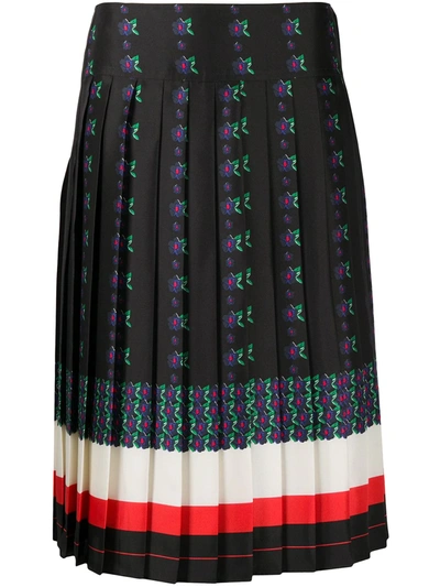 Tory Burch Carmine Pleated Printed Silk-satin Twill Skirt In Navy | ModeSens