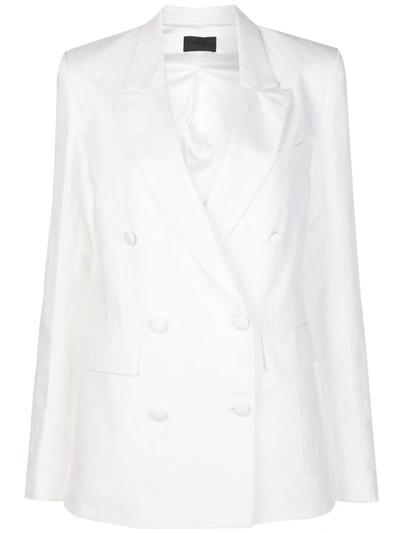 Rta Clark Oversized Double-breasted Linen And Cotton-blend Twill Blazer In Asylum White