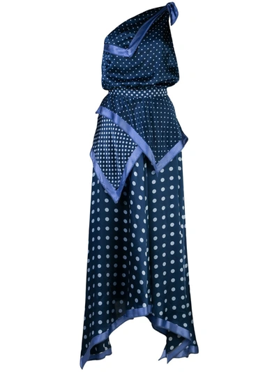 Altuzarra Petrel One-shoulder Asymmetric Polka-dot Silk-satin Dress In Berry Blue