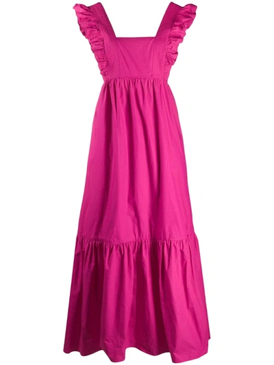 Self-portrait Open-back Ruffled Cotton-poplin Maxi Dress In Pink