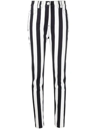 Balmain Striped High-rise Skinny Jeans In White