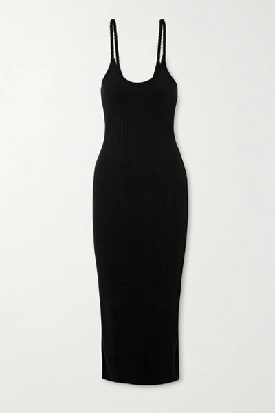 The Range Division Braided Ribbed Stretch-jersey Midi Dress In Black
