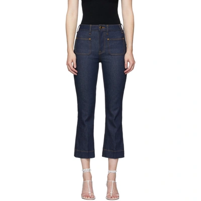 Khaite Raquel Cropped High-rise Flared Jeans In Mid Denim