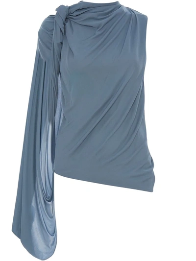 Jw Anderson One-sleeve Draped Crepe Top In Blue