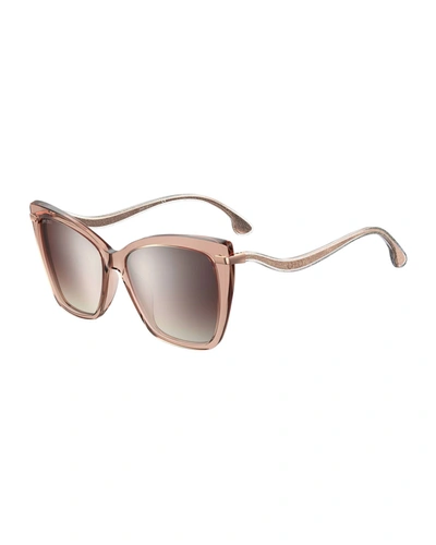 Jimmy Choo Selby Mirrored Butterfly Acetate Sunglasses In Nude