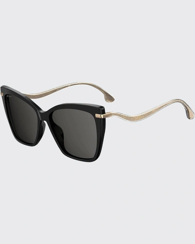 Jimmy Choo Selby Polarized Butterfly Acetate Sunglasses In Black / Grey