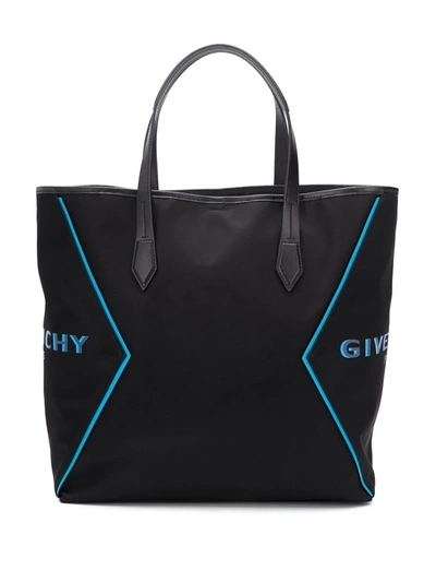 Givenchy 黑色 And 蓝色复合购物托特包 In Noir/turquoise