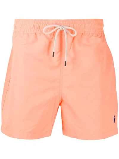 Polo Ralph Lauren Logo Embroidery Fluo Swim Shorts In Orange