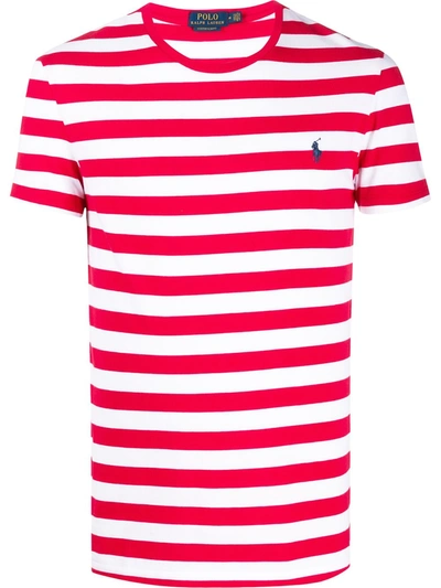 Polo Ralph Lauren Striped Jersey T-shirt With Embroidered Logo In Red