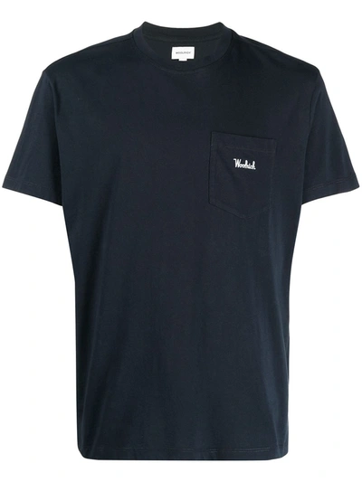 Woolrich Embroidered-logo Crew-neck T-shirt In Blue