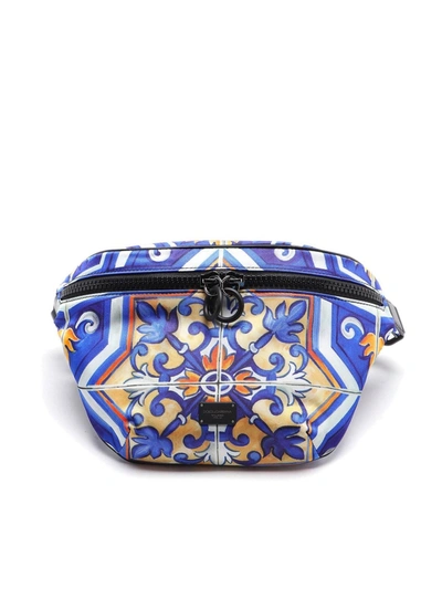Dolce & Gabbana Majolica Printed Nylon Belt Bag In Blue