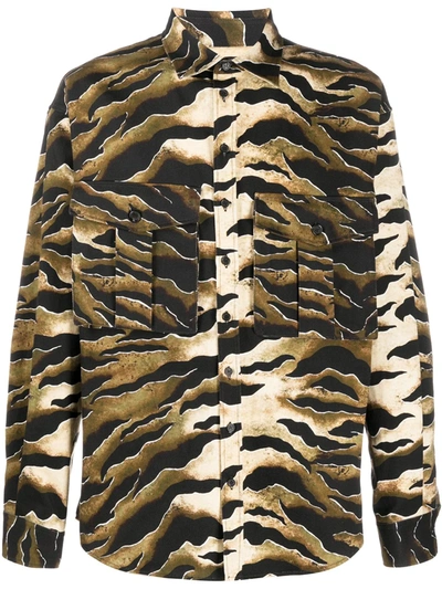 Dsquared2 Tiger-print Cargo-pocket Shirt In Brown