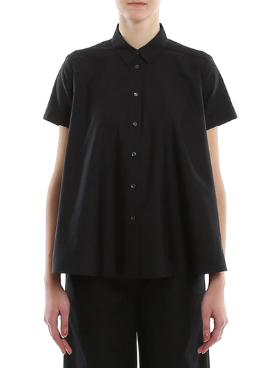 Aspesi Turned-up Cuffs Poplin Shirt In Black