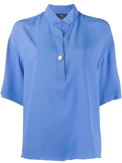 Fay Silk Blend Crepe Short-sleeved Blouse In Blue