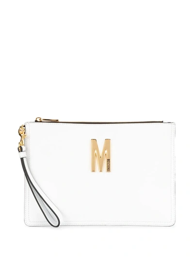 Moschino Logo-plaque Clutch Bag In White