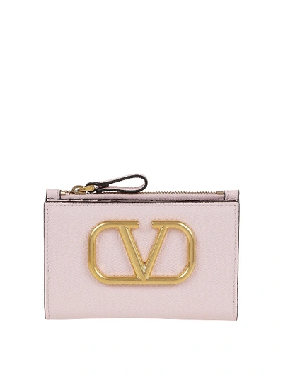 Valentino Garavani Vlogo Leather Card Case In Pink