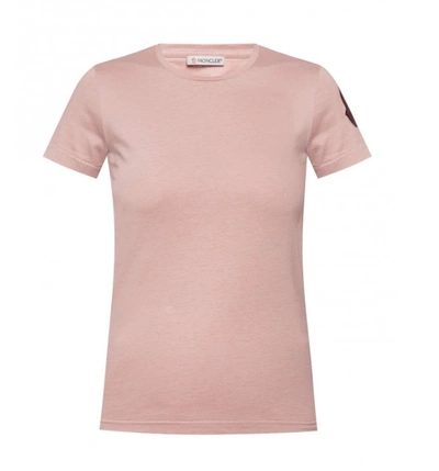 Moncler Cotton T-shirt With Logo Patch At Sleeve In Pink