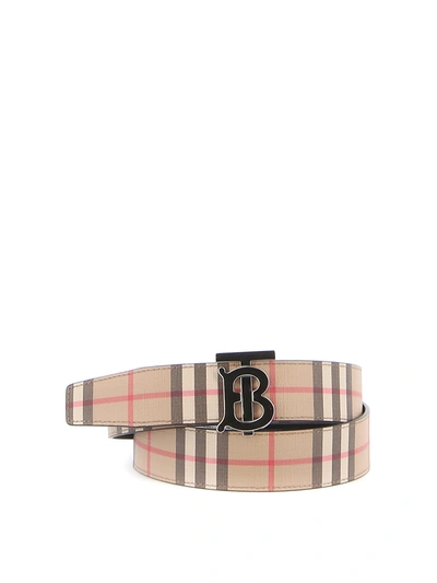 Burberry E-canvas And Leather Reversible Belt In Beige