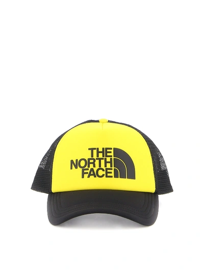The North Face Logo Trucker Fabric And Mesh Baseball Cap In Yellow