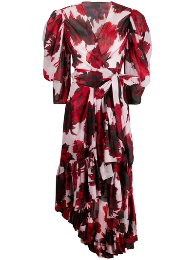 Alexandre Vauthier Asymmetric Gathered Printed Cotton-gauze Wrap Dress In Cherry