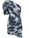 Alexandre Vauthier Ruched One-shoulder Floral-print Cotton Dress In Navy