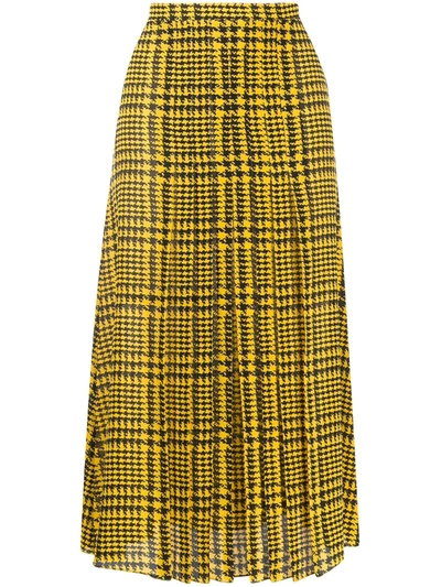 Alessandra Rich Pleated Houndstooth-print Silk Skirt In Yellow