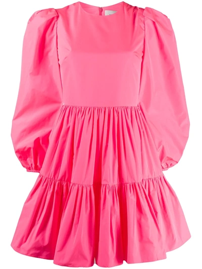 Valentino Puff Sleeves Ruffled Mini Dress In Pink