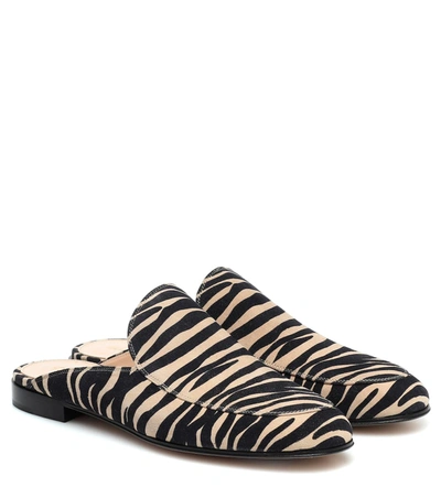 Gianvito Rossi Palau Zebra-print Suede Backless Loafers In Beige