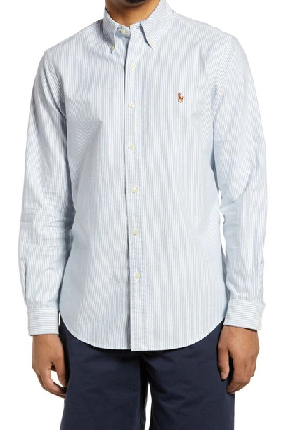 Polo Ralph Lauren Classic Oxford Button-down Sport Shirt In Blue/ White Stripe