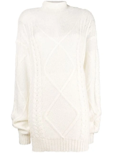 Maison Margiela Sheer Cable Knit Sweater In White