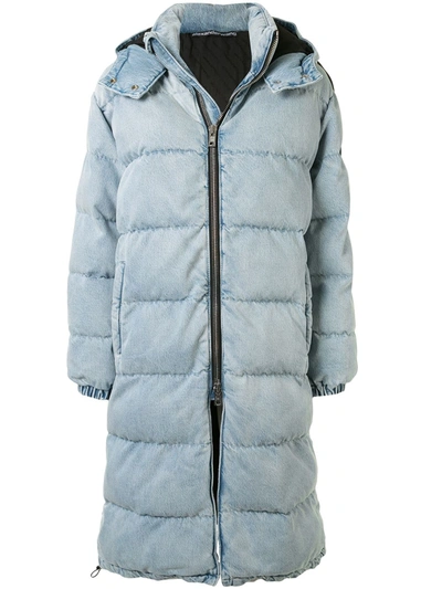 Alexander Wang Long Denim Puffer Jacket In Blue