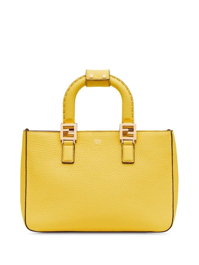 Fendi Ff Tote Small Leather Bag In Yellow