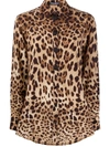 Dolce & Gabbana Leopard-print Stretch-silk Crepe De Chine Shirt In Brown
