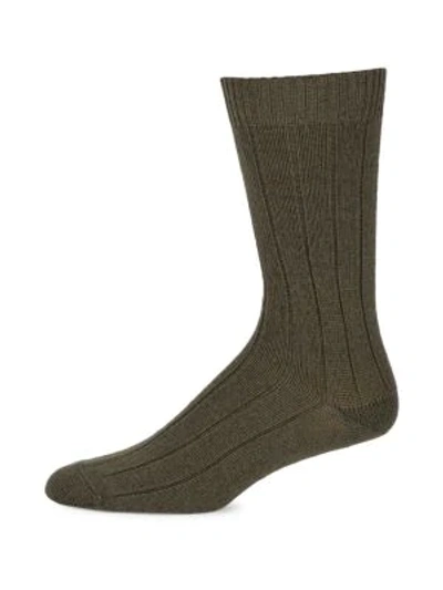 Saks Fifth Avenue Collection Cashmere-blend Socks In Olive Green