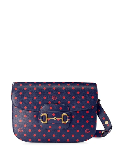 Gucci 1955 Horsebit Polka-dot Leather Shoulder Bag In Blue/ Orange